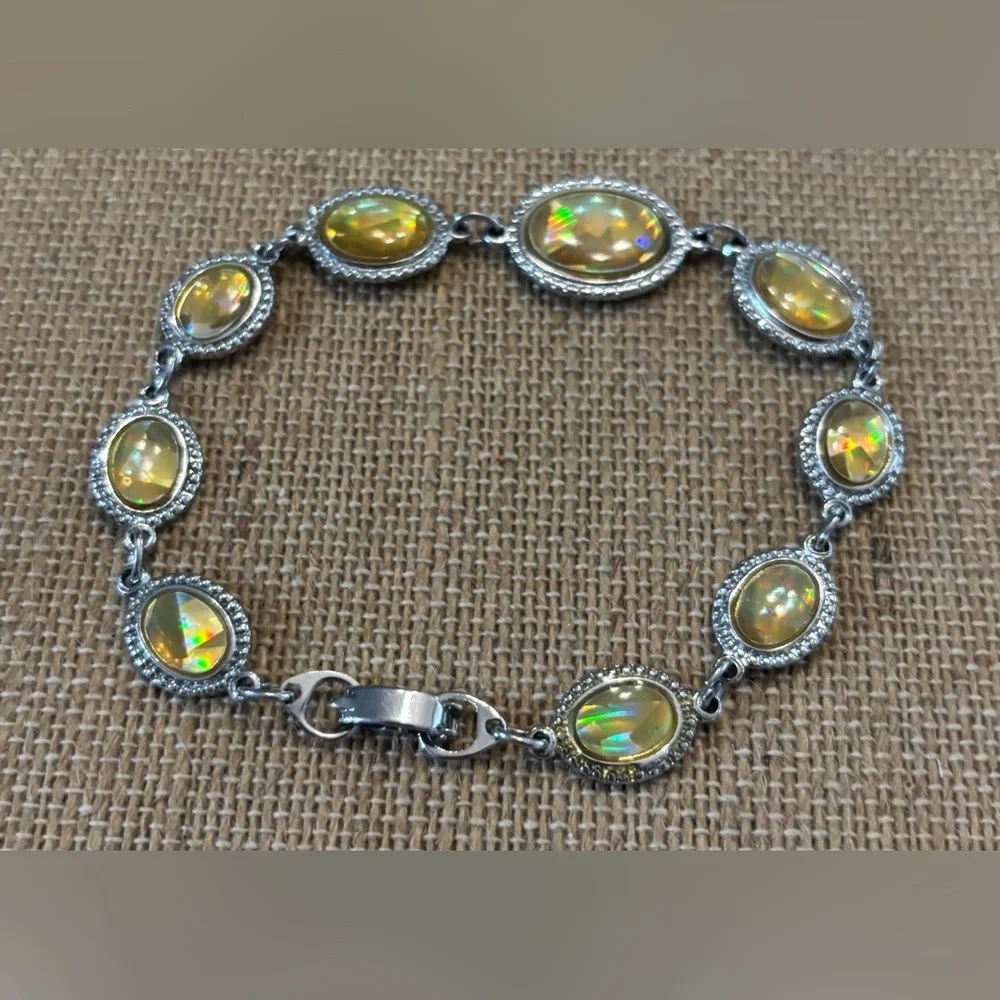 Silver Tone Yellow Opal Bracelet 7.5”